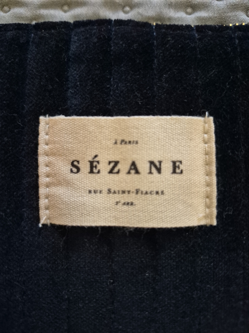 Sézane Navy Quilted Cotton Velvet Cosmetic Bag Pouch - Picture 3 of 6
